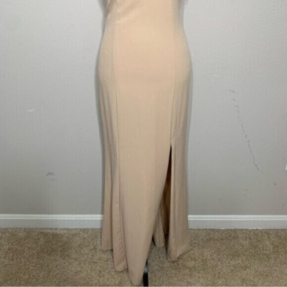 Amsale Nude Beige Spaghetti Strap Maxi Evening Gown - Picture 10 of 14